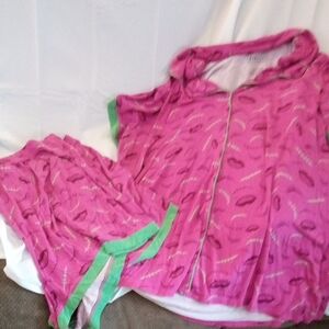 Vibrant Pink Women's Pajama Set with Green Trim